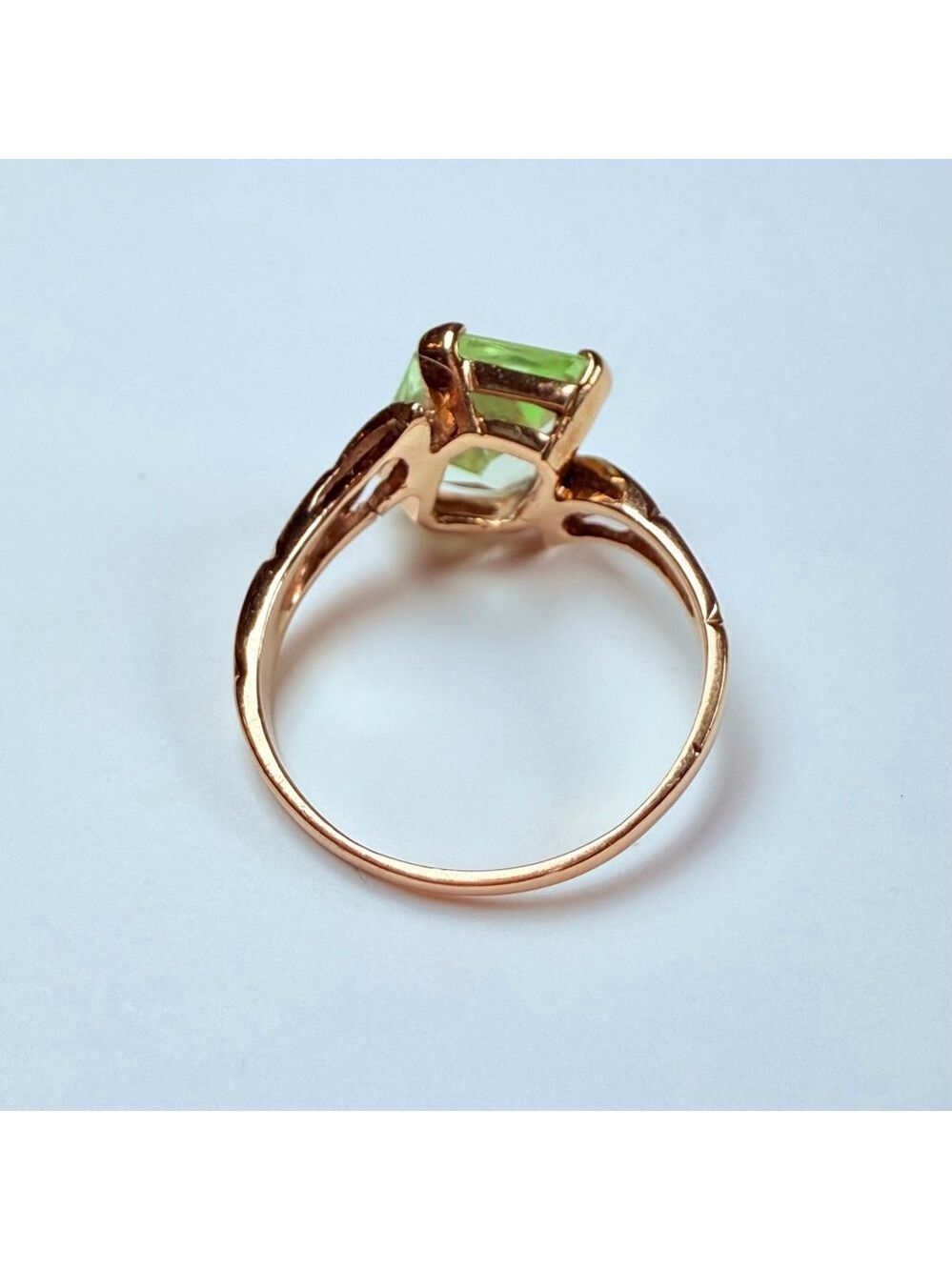 Estate 10K Gold 6.5 CT Green Spinel Feather Design Cocktail Vintage MCM Ring - Picture 5 of 13